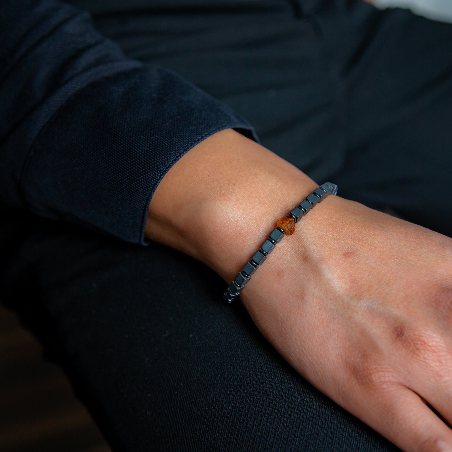 Citrin und Hämatit matt Armband 4mm- November Birthstone - BONES & BUDDHAS