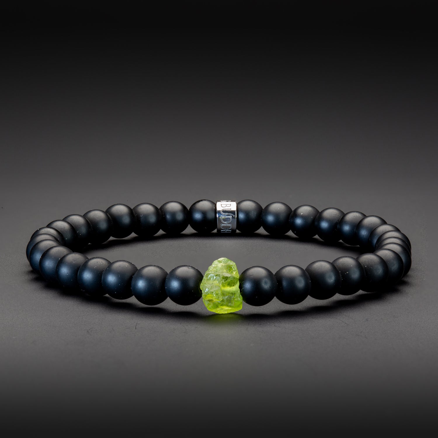 Peridot und Black Onyx matt Armband 6mm- August Birthstone - BONES & BUDDHAS