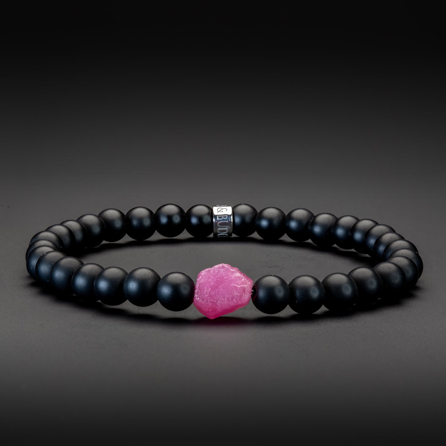 Rubin und Black Onyx matt Armband 6mm- Juli Birthstone - BONES & BUDDHAS