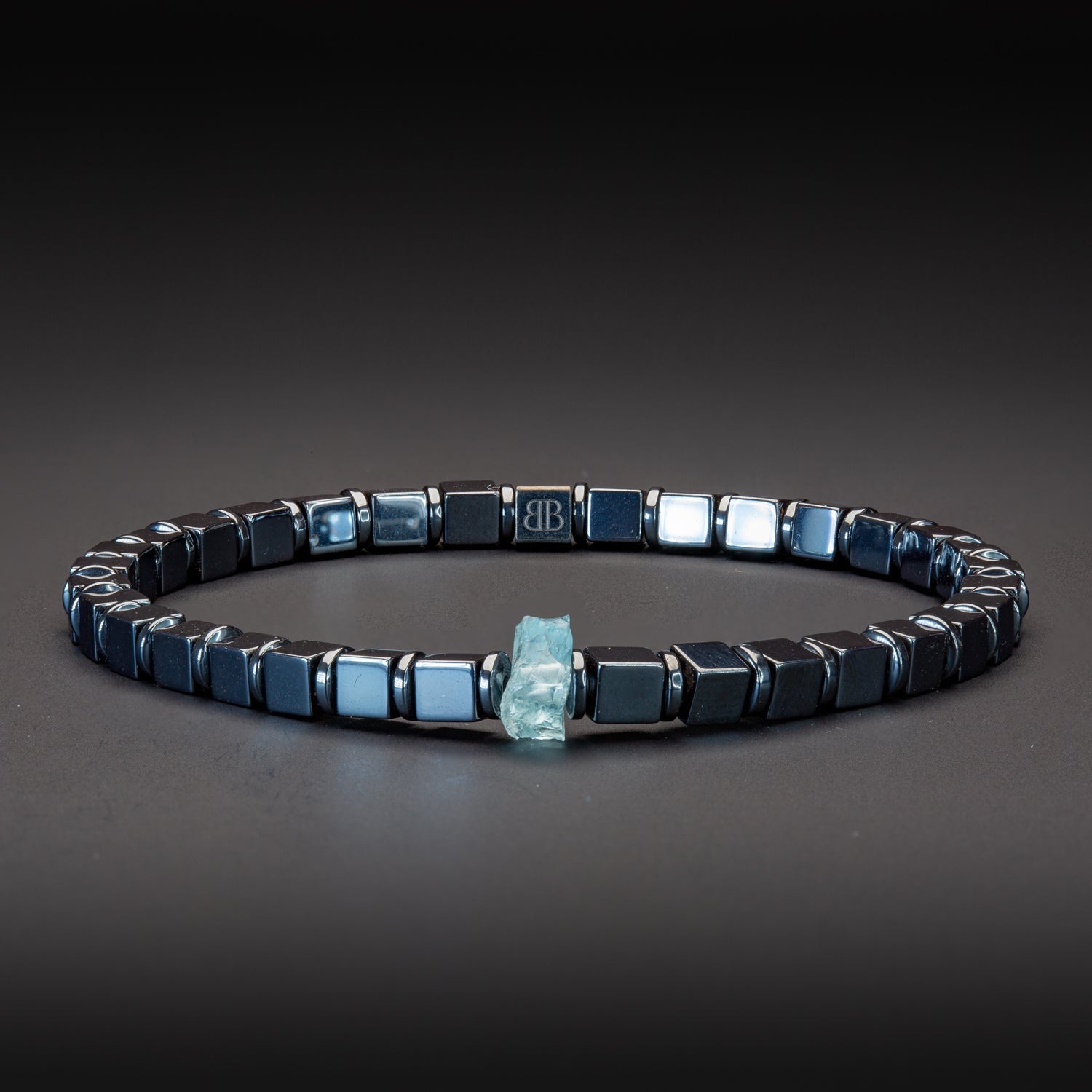 Aquamarine und Hämatit glossy Armband 4mm- März Birthstone - BONES & BUDDHAS