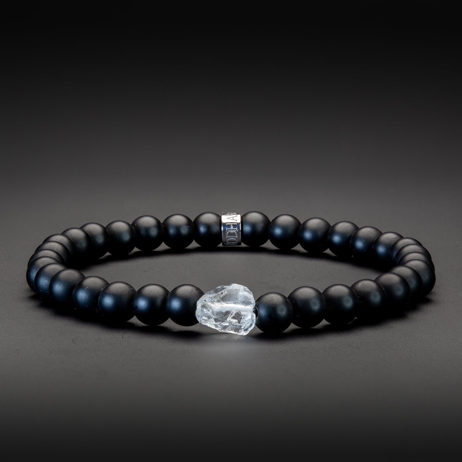 Bergkristall und Black Onyx matt Armband 6mm- April Birthstone - BONES & BUDDHAS