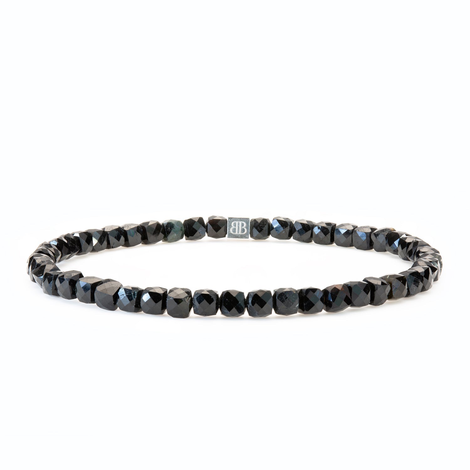 Schwarzer Turmalin Cube Armband facettiert 4 mm- Oktober Gebursstein - BONES & BUDDHAS
