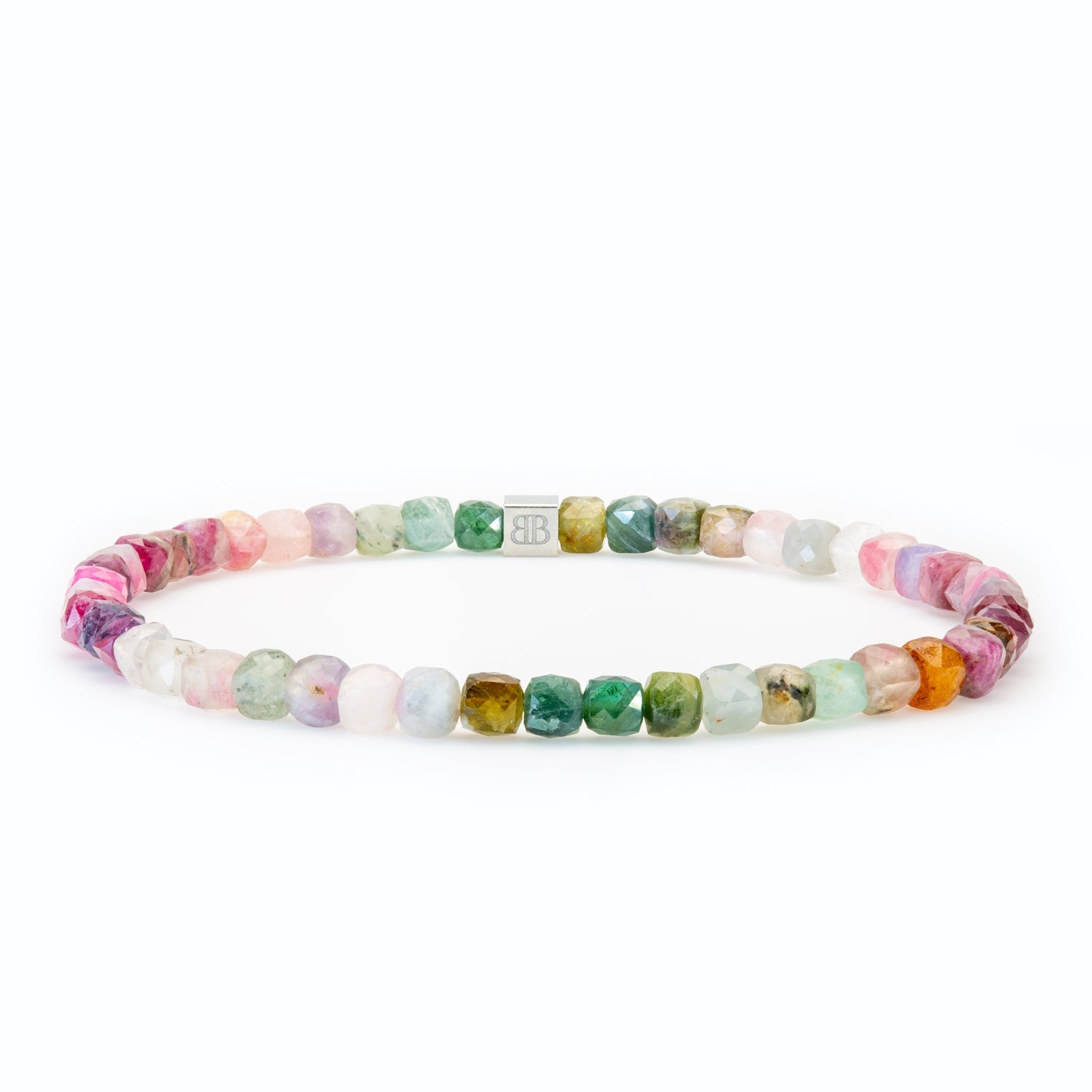 Pink Green Turmalin Cube Armband facettiert 4 mm- Oktober Geburtstein - BONES & BUDDHAS